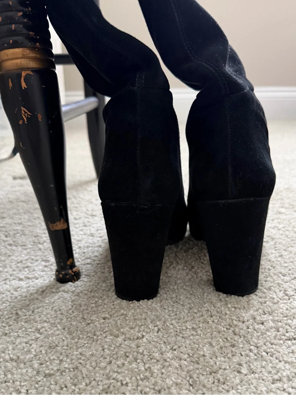 Nine West Black Suede Over-the-Knee Block Heel Boots